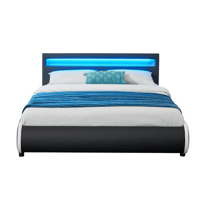 Lit rembourré LED Sevilla 140 x 200 cm sommier à lattes noir