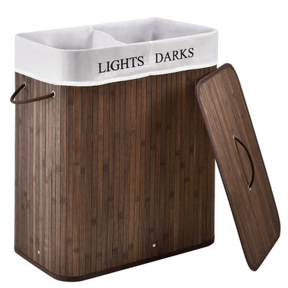Bambus Wäschekorb Curly 100 Liter braun mit Wäschesack und Tragegriffen
