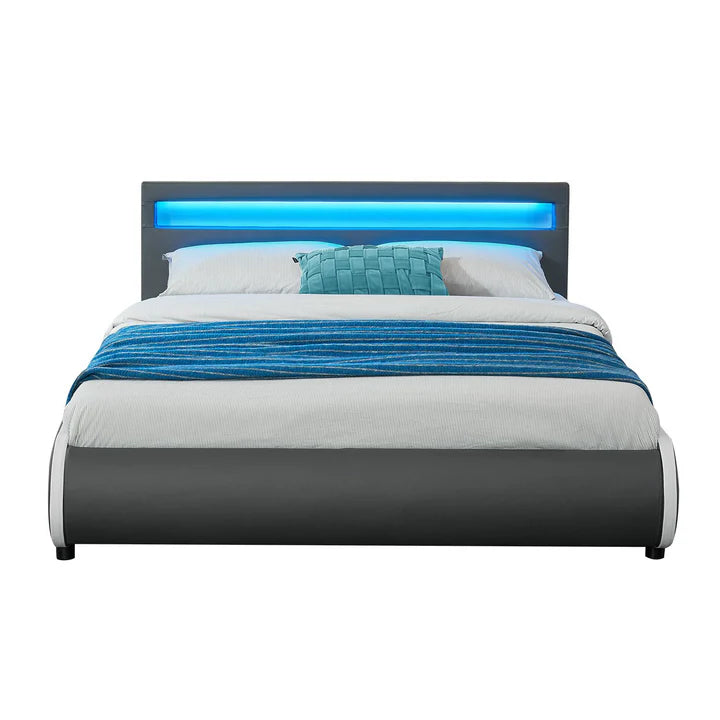 Lit rembourré LED Sevilla 140 x 200 cm sommier à lattes gris foncé