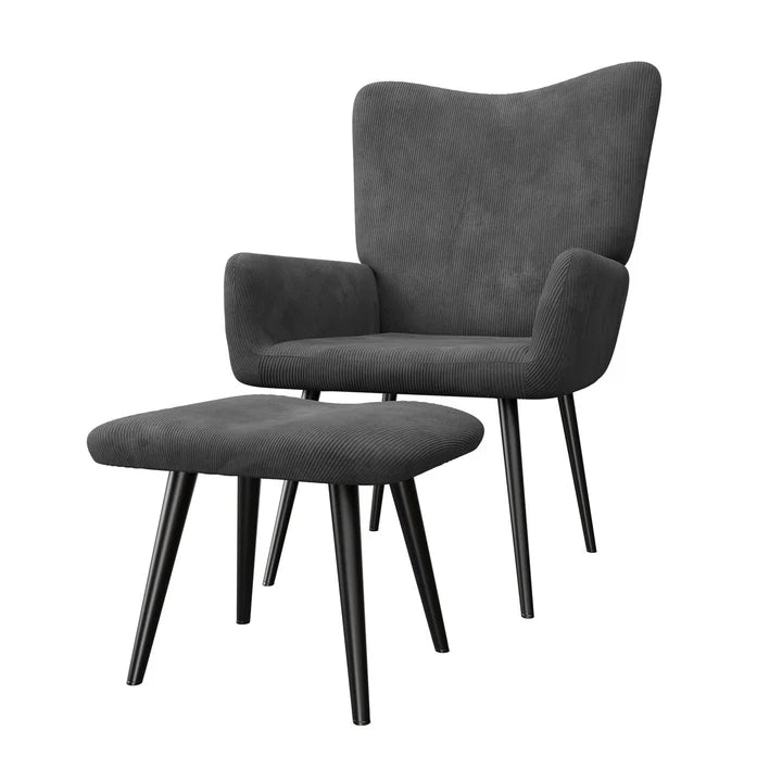 Ohrensessel Relaxsessel Cord mit Hocker Grau