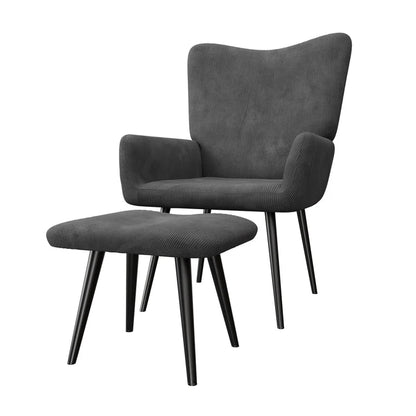 Ohrensessel Relaxsessel Cord mit Hocker Grau