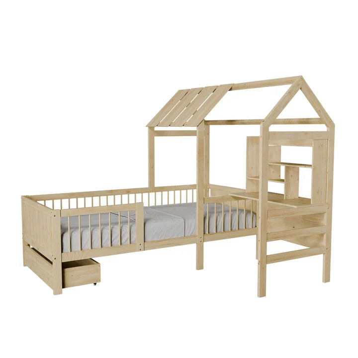 Kinderbett Yari mit Tisch und Stuhl Natur