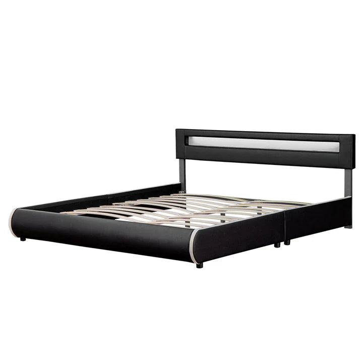 Lit rembourré LED Sevilla 180 x 200 cm sommier à lattes noir