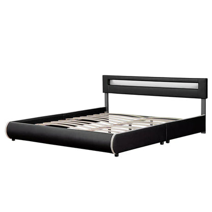 Lit rembourré LED Sevilla 180 x 200 cm sommier à lattes noir