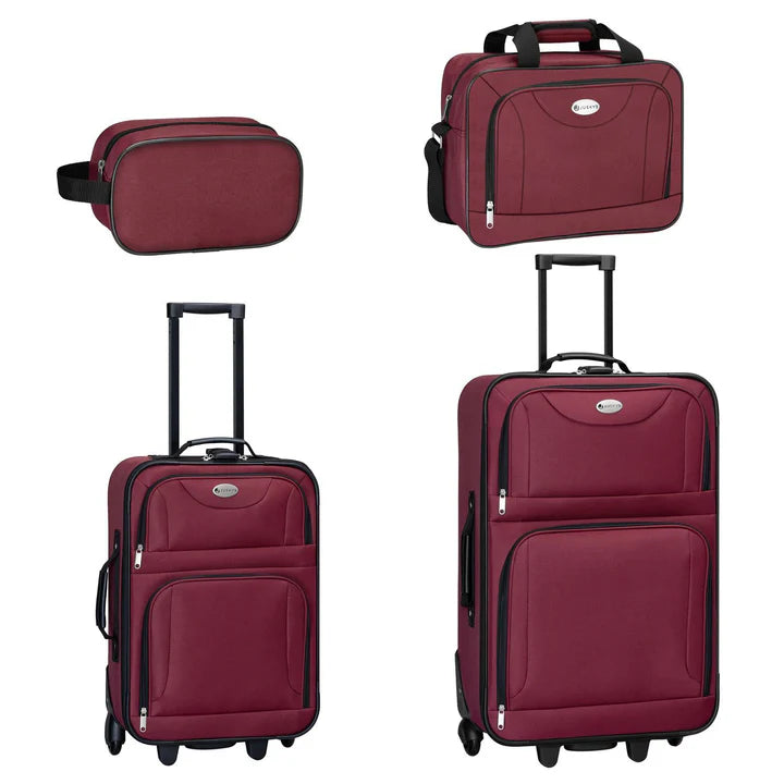 Set valigie trolley Athen - Bordeaux Set da 5 pezzi con 2 trolley, borse a tracolla e 2 beauty case