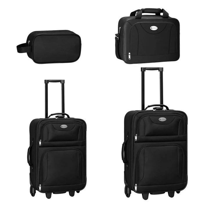 Set valigie trolley Athen - Nero Set da 5 pezzi con 2 trolley, borse a tracolla e 2 beauty case