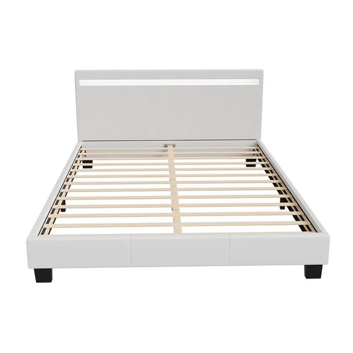 Lit tapissé LED Paris 140 x 200 cm sommier à lattes blanc