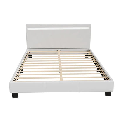 Lit tapissé LED Paris 140 x 200 cm sommier à lattes blanc