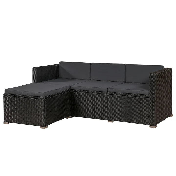 Salon / salon en polyrotin Punta Cana L noir avec housses gris foncé