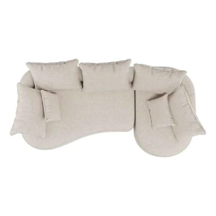 Sofa Tirano mit Ottomane & Dekokissen aus Boucléstoff Creme