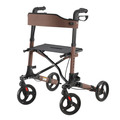 Rollator in alluminio Vital pieghevole con seduta e borsa per la spesa in marrone