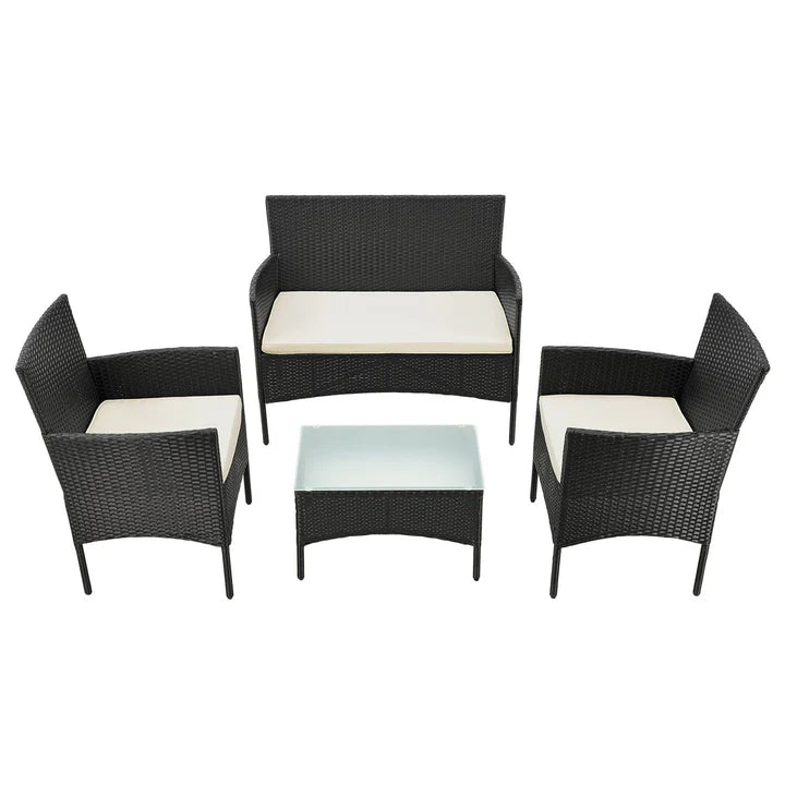 Polyrattan Sitzgruppe Fort Myers schwarz und cremeweiss Bezüge