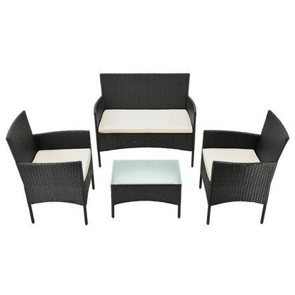 Polyrattan Sitzgruppe Fort Myers schwarz und cremeweiss Bezüge