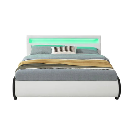 Lit rembourré LED Sevilla 140 x 200 cm sommier à lattes blanc