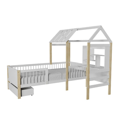 Kinderbett Yari mit Tisch und Stuhl Weiss Natur