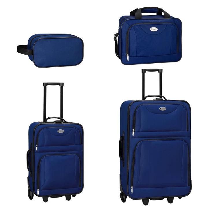 Set valigie trolley Athen - Blu Set da 5 pezzi con 2 trolley, borse a tracolla e 2 beauty case