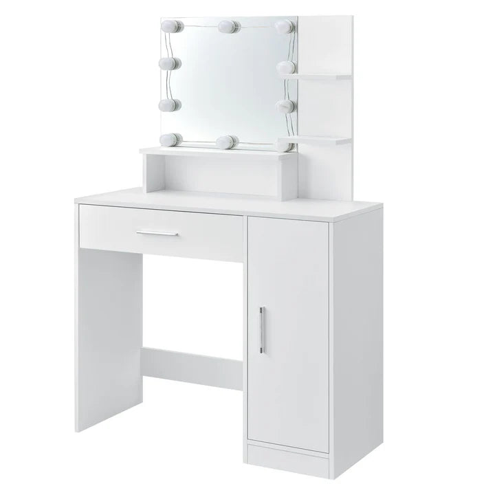 Coiffeuse blanche Zoey avec miroir, tiroir et placard