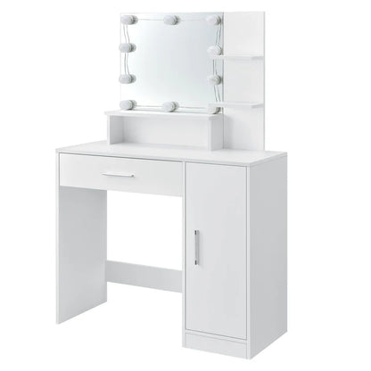Coiffeuse blanche Zoey avec miroir, tiroir et placard