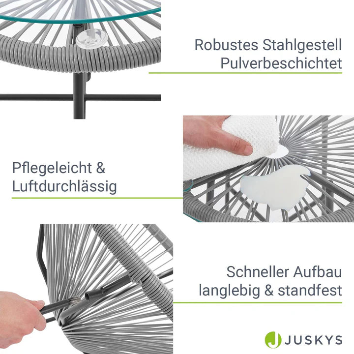 Set di mobili da balcone Ostana, gruppo di sedute grigio da 3 pezzi in design retrò con tavolo e 2 poltrone