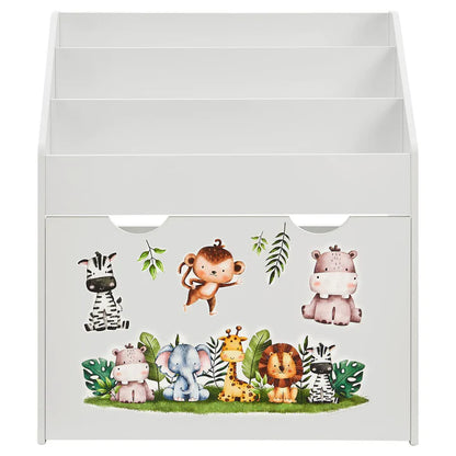 Kinder Bücherregal Weiss aus Holz 3 Fächer + 1 Kiste