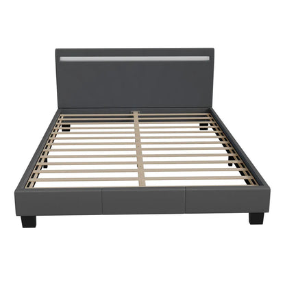 Lit tapissé LED Paris 140 x 200 cm sommier à lattes gris