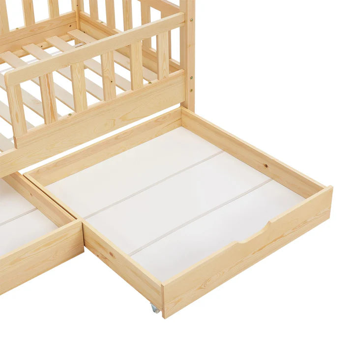 Lit enfant Marli 80 x 160 cm avec coffre de lit et sommier à lattes naturel