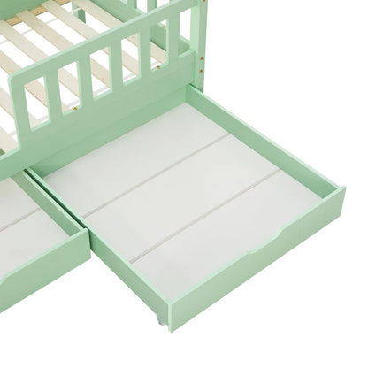 Lit enfant Marli 80 x 160 cm avec coffre de lit et sommier à lattes menthe