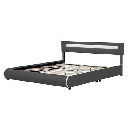 Lit rembourré Sevilla 180 x 200 cm éclairage LED et sommier à lattes gris foncé