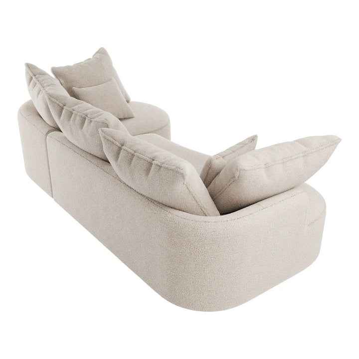 Sofa Tirano mit Ottomane & Dekokissen aus Boucléstoff Creme