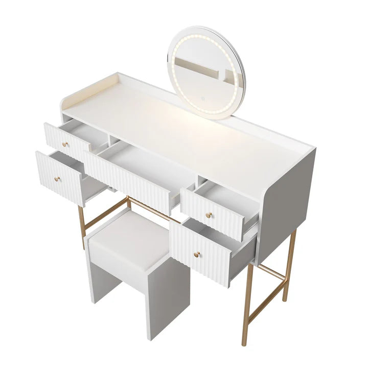 Schminktisch mit Spiegel Samira Touch-LED mit Hocker Melly