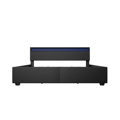 Lit capitonné Lyon avec caisson de lit 180 x 200 cm éclairage LED et sommier à lattes noir