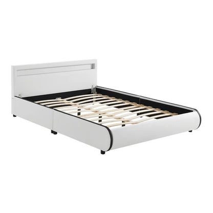 Lit rembourré LED Sevilla 140 x 200 cm sommier à lattes blanc