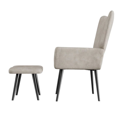 Ohrensessel Relaxsessel Cord mit Hocker Beige