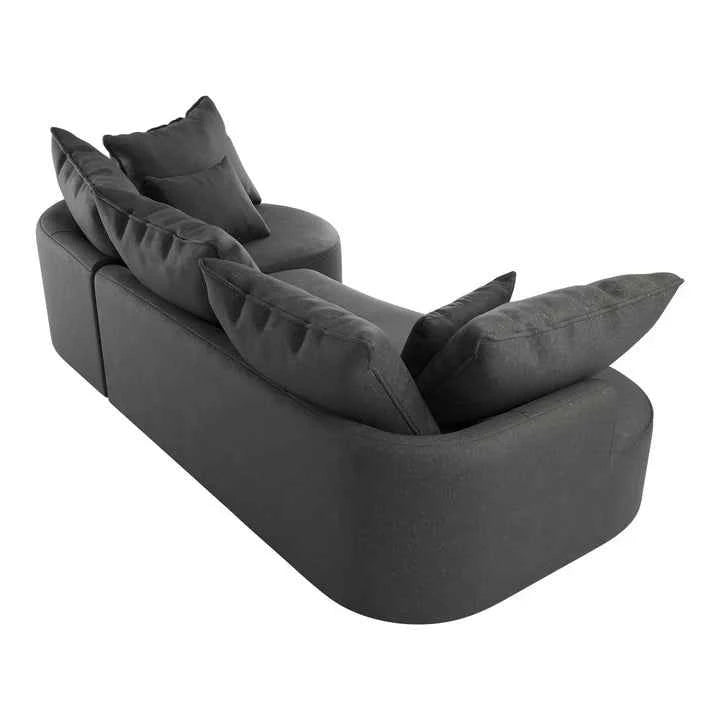 Sofa Tirano mit Ottomane & Dekokissen aus Samt Dunkelgrau