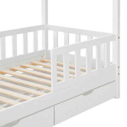 Lit enfant Marli 80 x 160 cm avec coffre de lit et sommier à lattes blanc