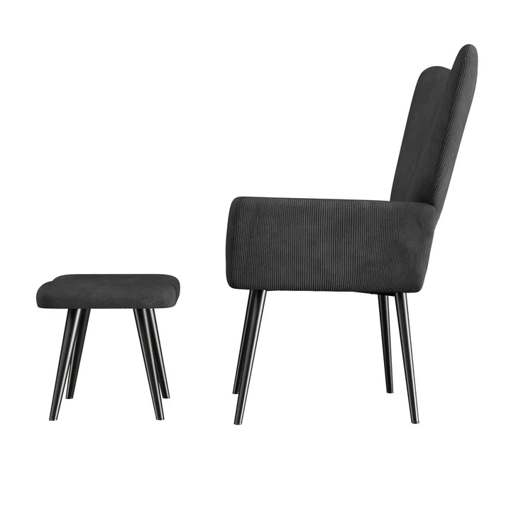 Ohrensessel Relaxsessel Cord mit Hocker Grau