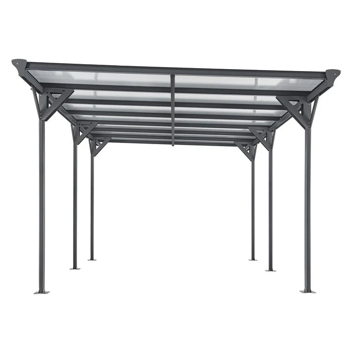 Abri de voiture à toit plat 5 x 3 m en gris foncé