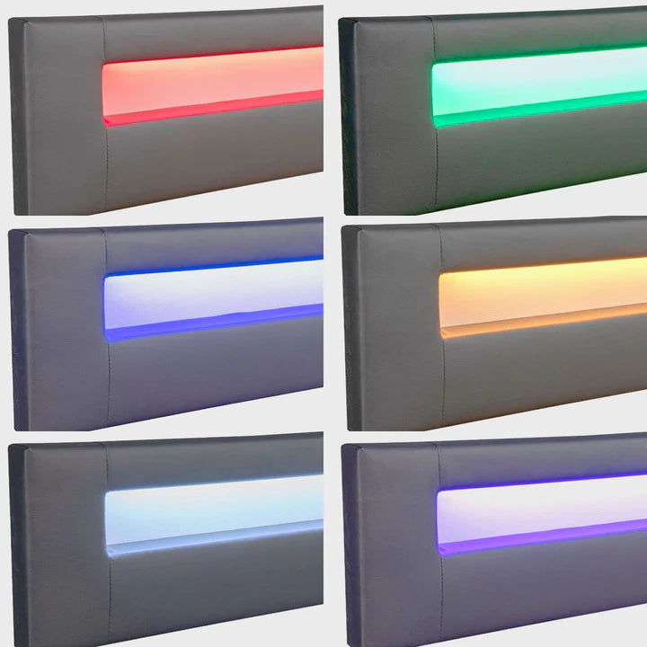 Lit rembourré Sevilla 180 x 200 cm éclairage LED et sommier à lattes gris foncé