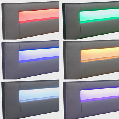 Lit rembourré Sevilla 180 x 200 cm éclairage LED et sommier à lattes gris foncé