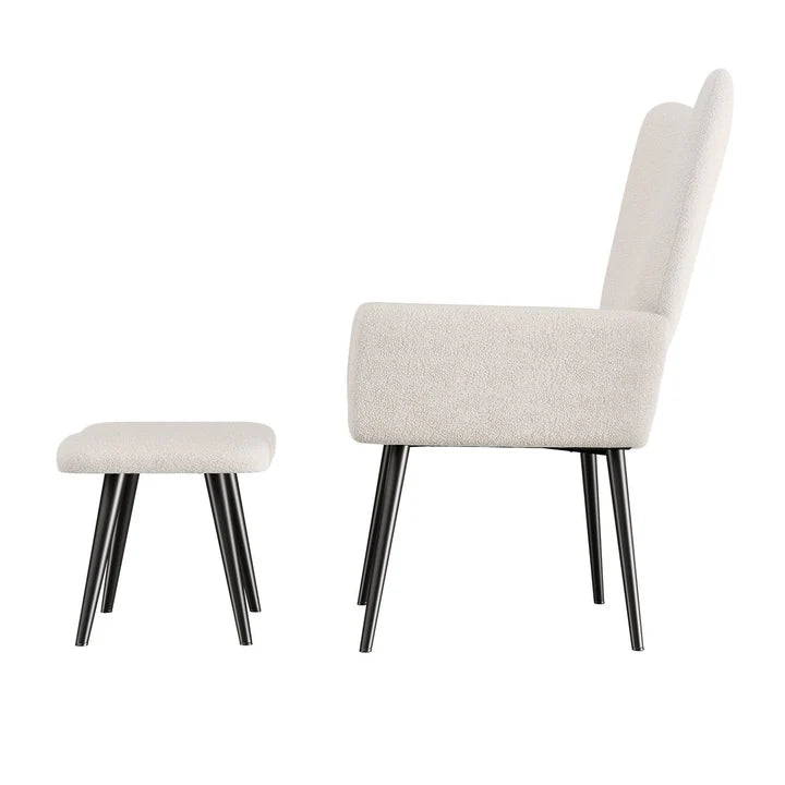 Ohrensessel Relaxsessel Bouclé mit Hocker Beige