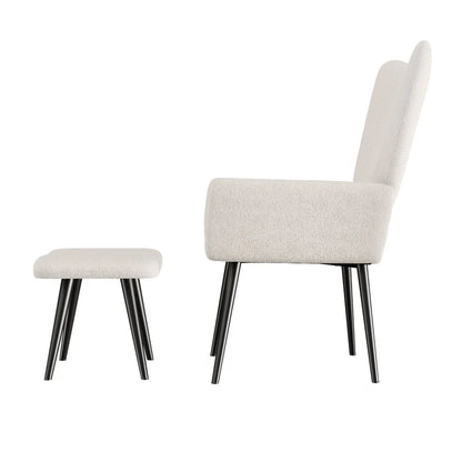 Ohrensessel Relaxsessel Bouclé mit Hocker Beige