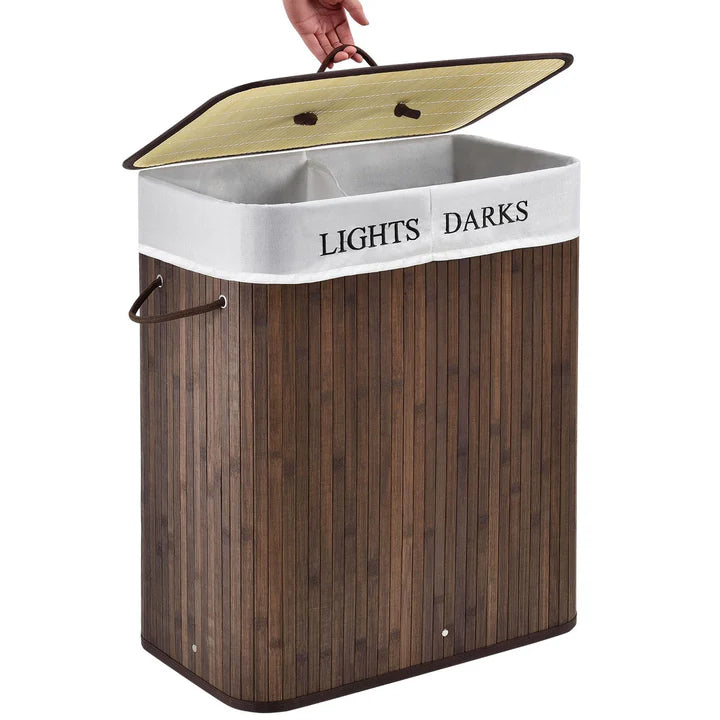 Bambus Wäschekorb Curly 100 Liter braun mit Wäschesack und Tragegriffen