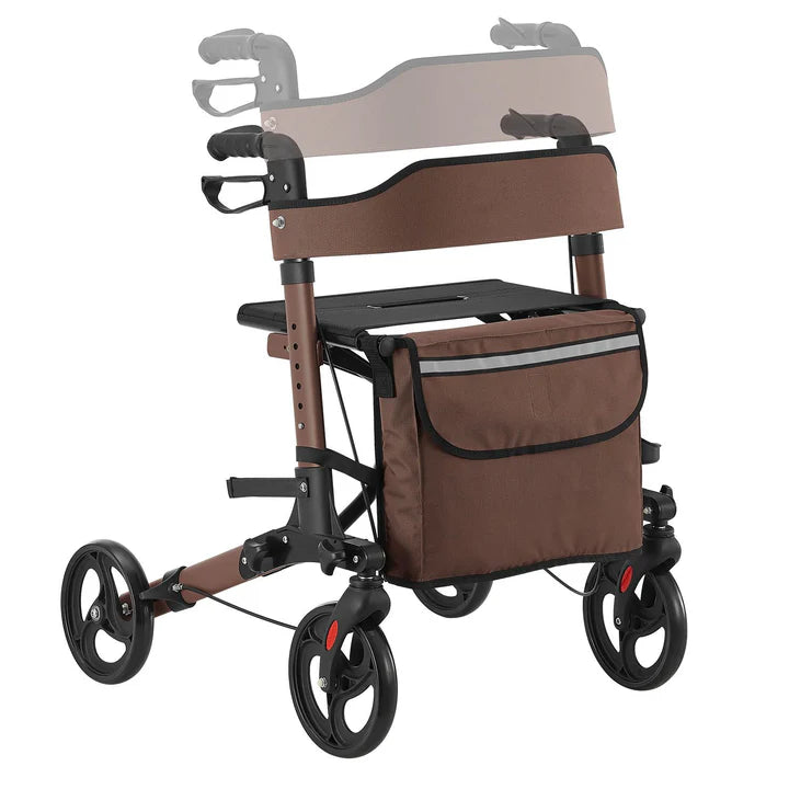 Rollator in alluminio Vital pieghevole con seduta e borsa per la spesa in marrone