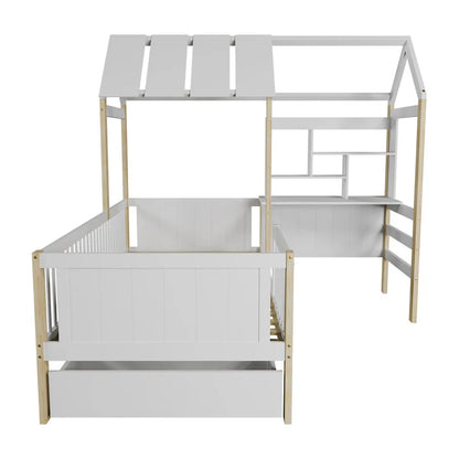 Kinderbett Yari mit Tisch und Stuhl Weiss Natur