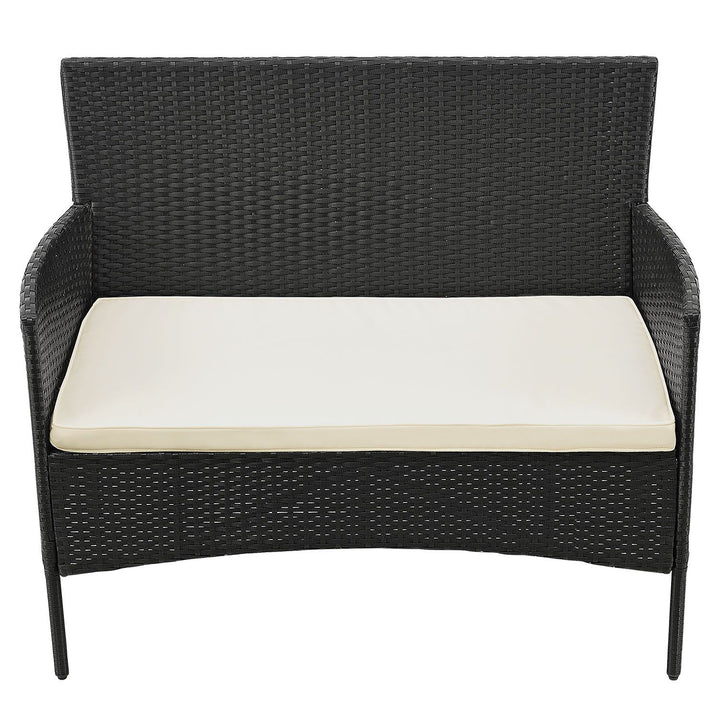 Polyrattan Sitzgruppe Fort Myers schwarz und cremeweiss Bezüge