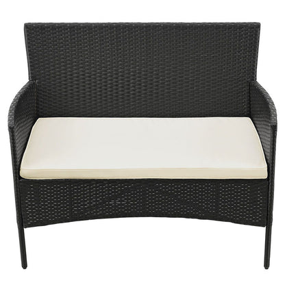 Polyrattan Sitzgruppe Fort Myers schwarz und cremeweiss Bezüge