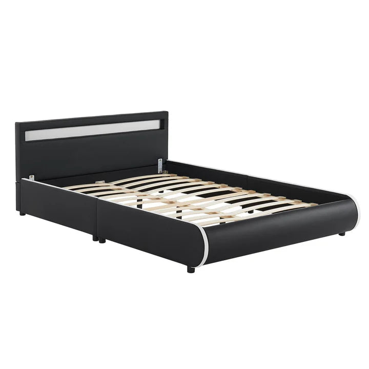 Lit rembourré LED Sevilla 140 x 200 cm sommier à lattes noir