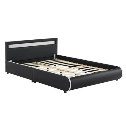 Lit rembourré LED Sevilla 140 x 200 cm sommier à lattes noir