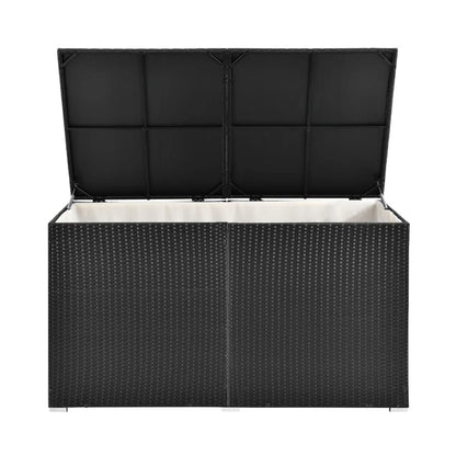 Boîte de rangement en polyrotin Ikaria noir avec couvercle 950 litres