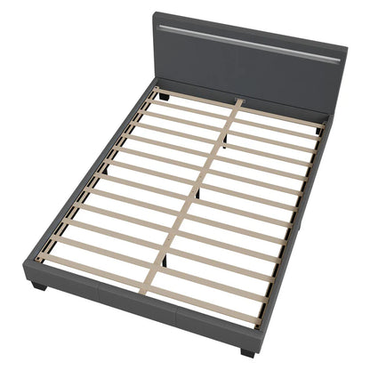 Lit tapissé LED Paris 140 x 200 cm sommier à lattes gris